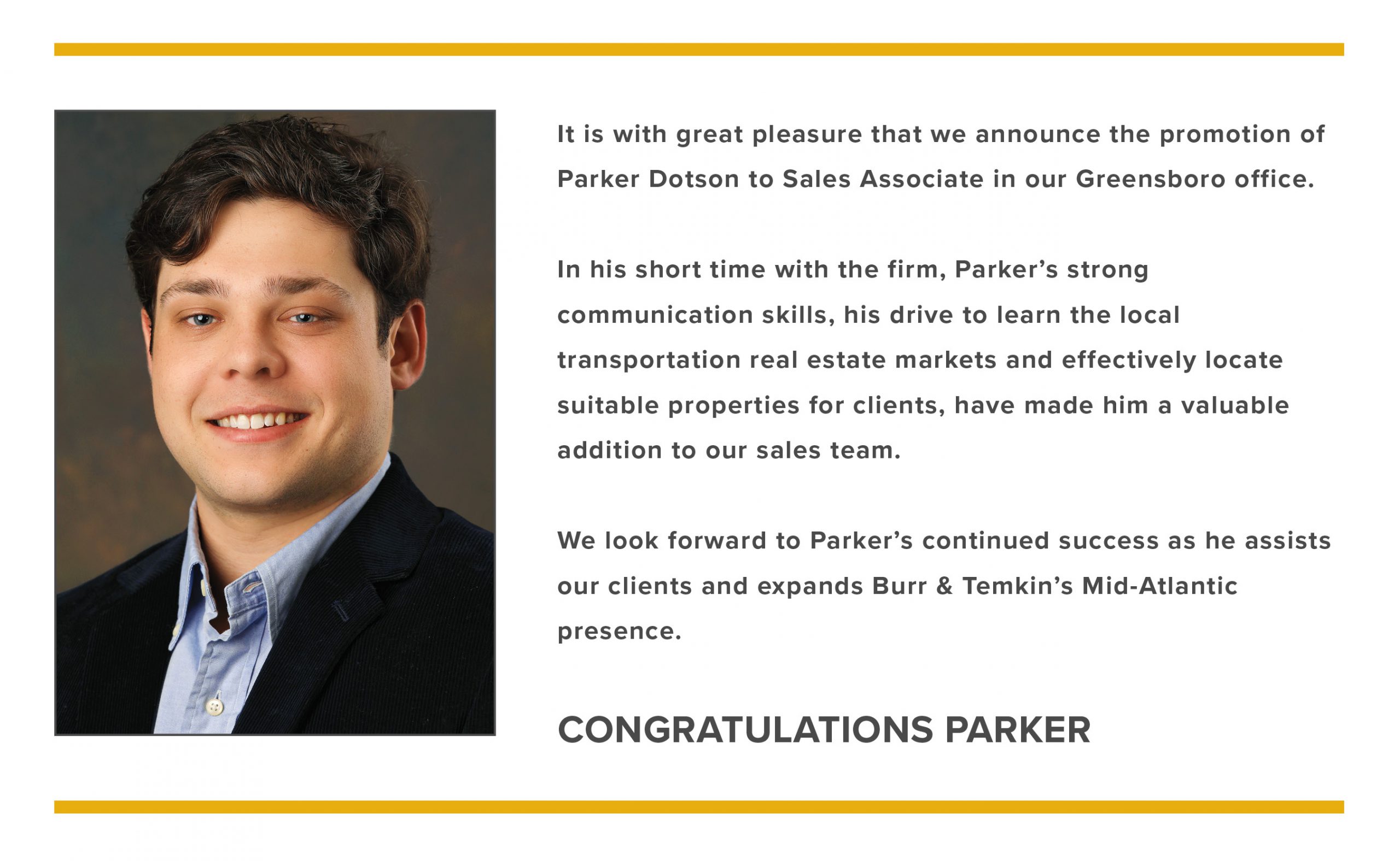 Burr & Temkin Promotes Parker Dotson To Sales Associate